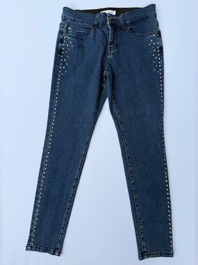Skye's the Limit Studded Skinny Jeans, Navy Stretch Denim, Pull-On, 8 Petite